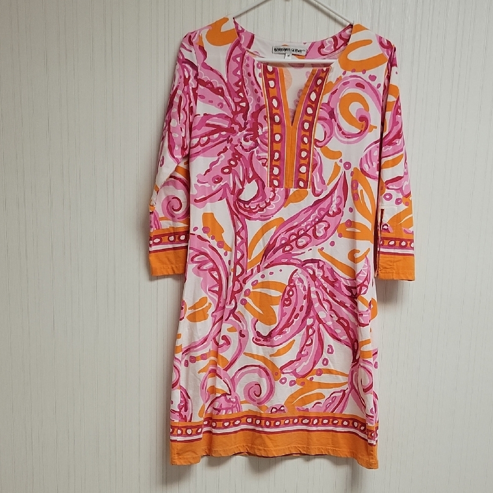 Barbara Gerwit Colorful Pink & Orange Dress. Women's Medium Coastal Grandma.